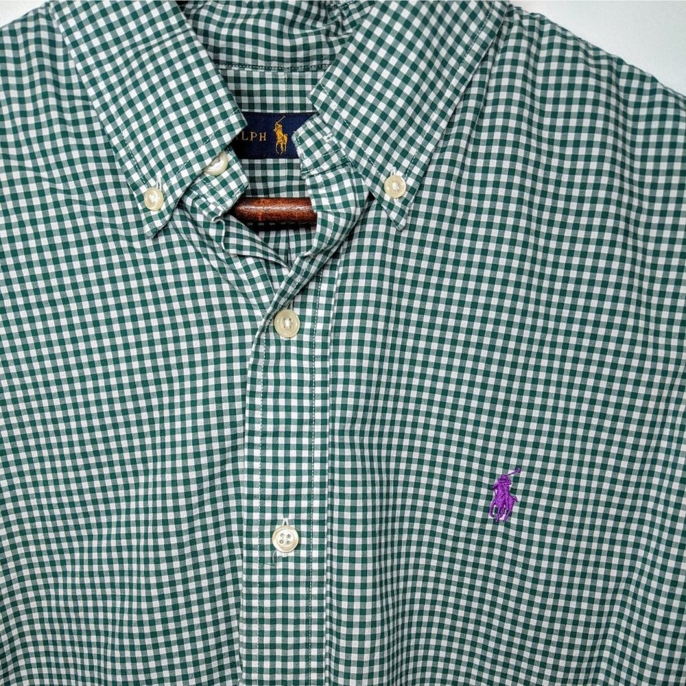 Polo Ralph Lauren Men's Green Checked Button Down Shirt Size Medium ( M )